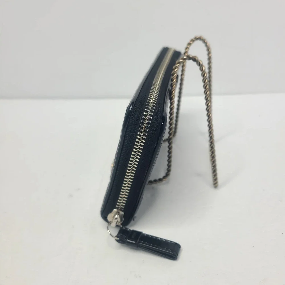 Coach Patent Logo Embossed Leather Heart Zip‎ Around Accordion Wallet Black Y2K